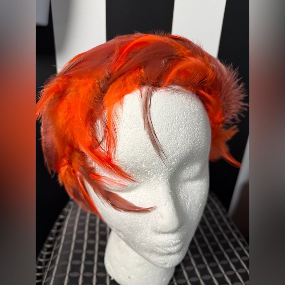 Vintage Orange Feather Hair Fascinator Headband Accessory